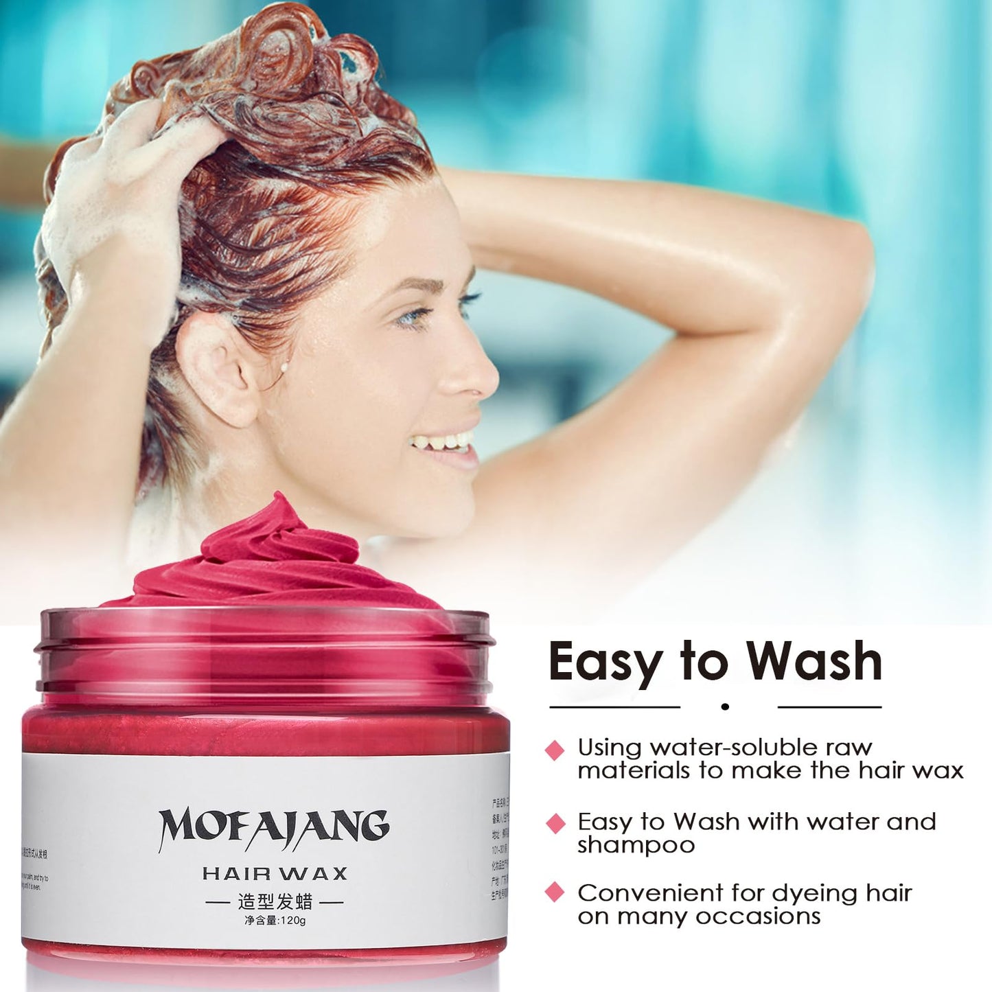 Red Hair Colour Wax, 120g Temporary Coloured Hair Paint Wax, Easy Washable Colour Change One Time Hair Dye for Kids Women Men, Suitable For Party Cosplay Halloween
