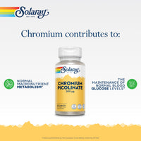 SOLARAY Solaray Chromium Picolinate 200mcg - 100 Vegan Tablets - High Absorption Chelated Supplement for Men and Women - Lab Verified & GMO Free