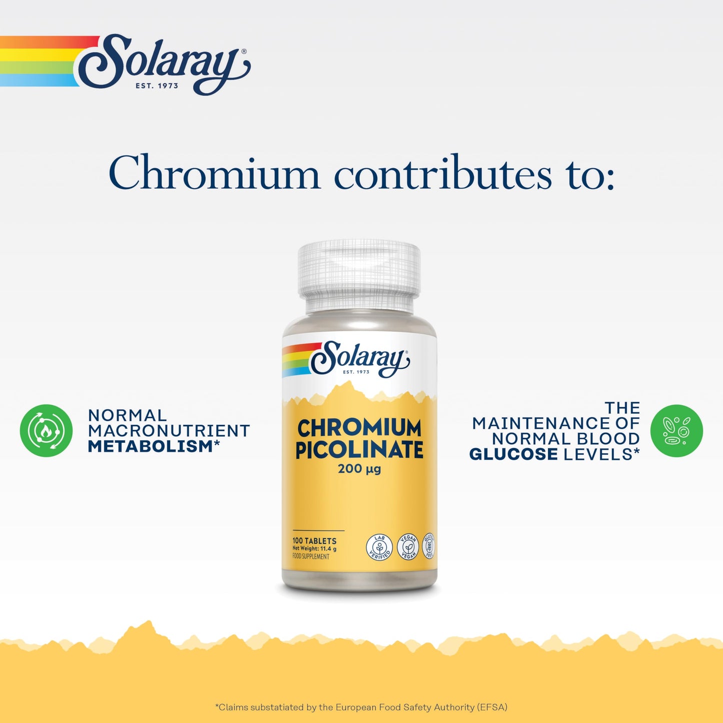 SOLARAY Solaray Chromium Picolinate 200mcg - 100 Vegan Tablets - High Absorption Chelated Supplement for Men and Women - Lab Verified & GMO Free