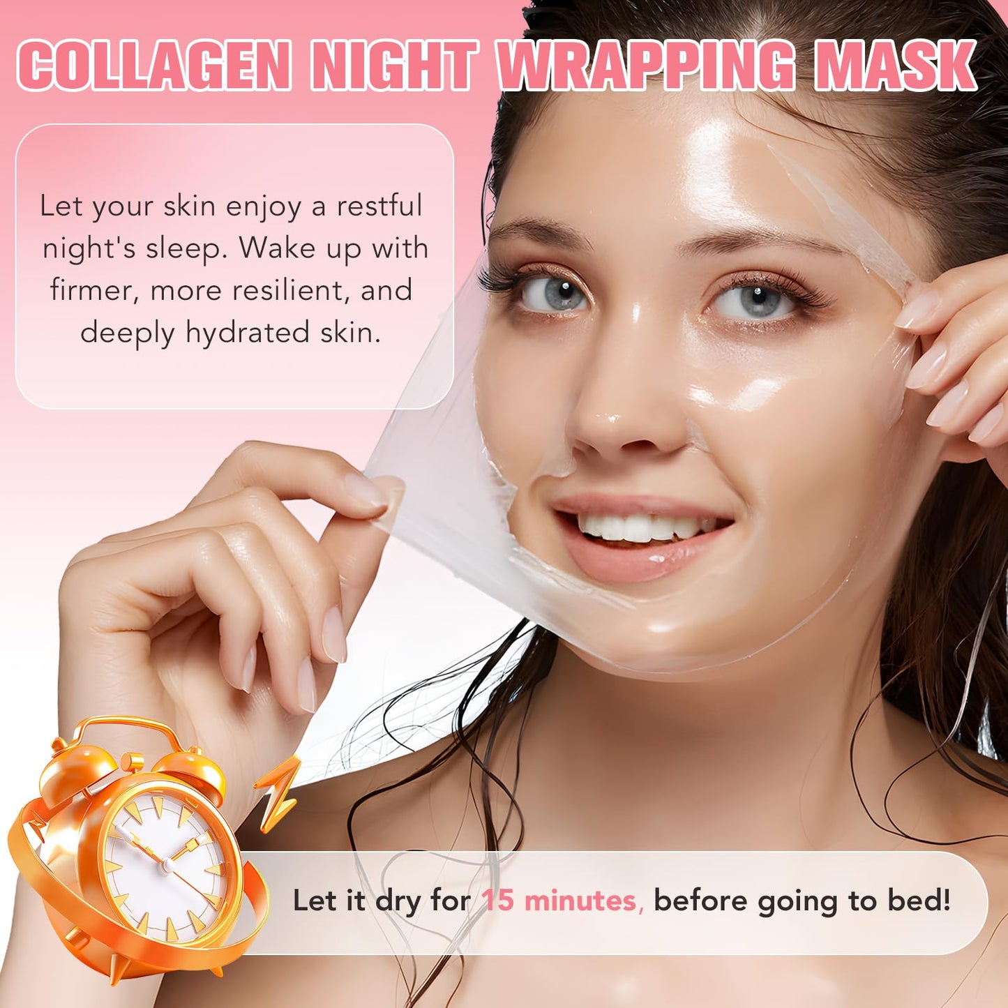 Collagen Night Wrapping Mask 75ml, Collagen Face Mask, Overnight Sleeping Mask with Hydrolysed Elasticity Visible Improved, for Dry & Dehydrated Skin, Reduce Skin Sagging & Dullness