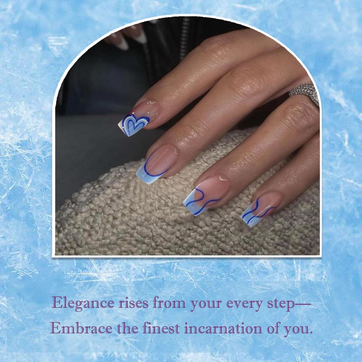 Generic 24PCS Blue Heart Press on Nails – Short Square French Tip with Blue & White Design – Fake Nails with Accessory Tools – Eco-Friendly Acrylic – Reusable Nail Tips Set for Women – Easy Daily Application