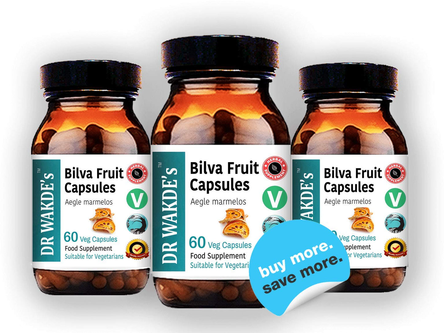 DR WAKDE'S Natural Health Care, London DR WAKDE's Bilva (Bael) fruit Capsules (Aegle marmelos) I 100% Natural Herbal Supplement I 60 Veggie Capsules