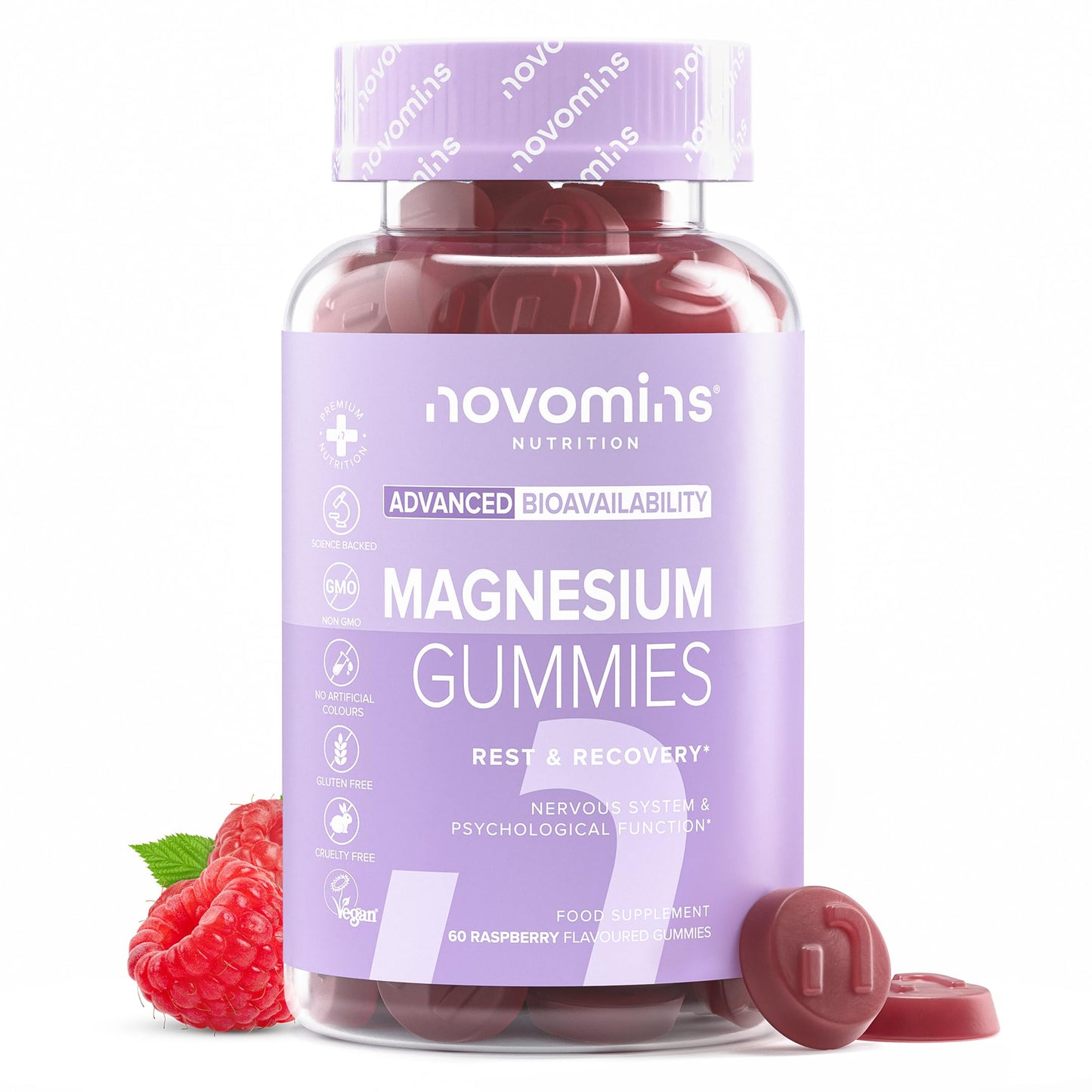 novomins Magnesium Gummies - High Strength 1636 mg of Citrate Offering 180mg of Elemental Mg - Magnesium Supplements - Alternative to Tablets, Spray & Oil - Vegan - 60 Gummies - Novomins