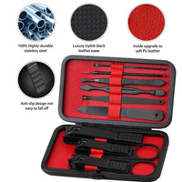 GLAMNE Glamne Manicure Set Nail Clippers Kit Professional Stainless Steel Nail Care Tools with Leather Travel Case 10 in 1 Black