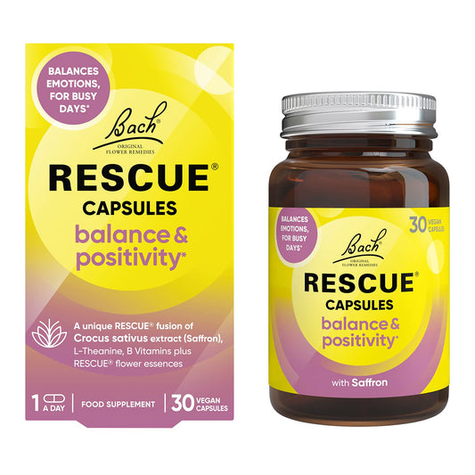Rescue Balance and Positivity Capsules (30 Day Supply) Saffron, B5 B12 Vitamins, Flower Essences, Vegan Mood Enhancer Capsules for Emotional Balance and Busy Days