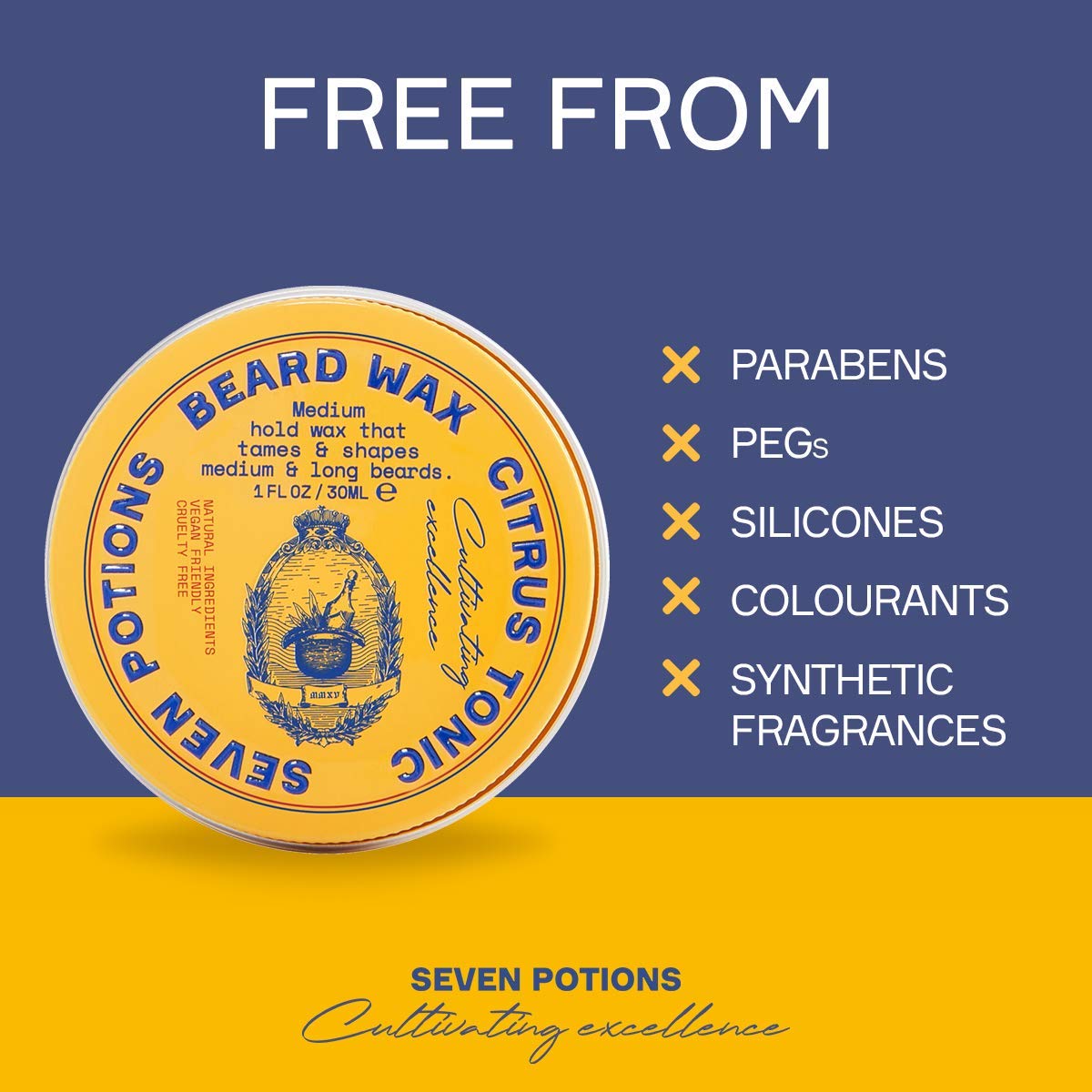 SEVEN POTIONS Seven Potions Beard Wax for Men — Medium Hold Styling Wax to Shape And Nourish Your Beard — All-Natural, Vegan, Cruelty Free — Woodland Harmony (30 ml)