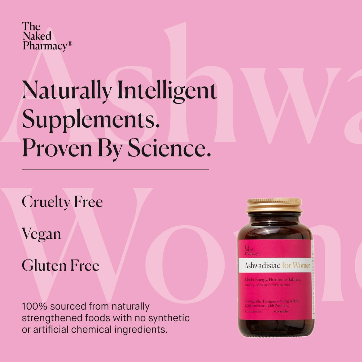 The Naked Pharmacy | Ashwadisiac for Women | Libidio Booster | Energy & Hormonal Balance | Ashwagandha, Saffron, Fenugreek & Prebiotic | High Strength | Natural No Additives | 60 Capsules