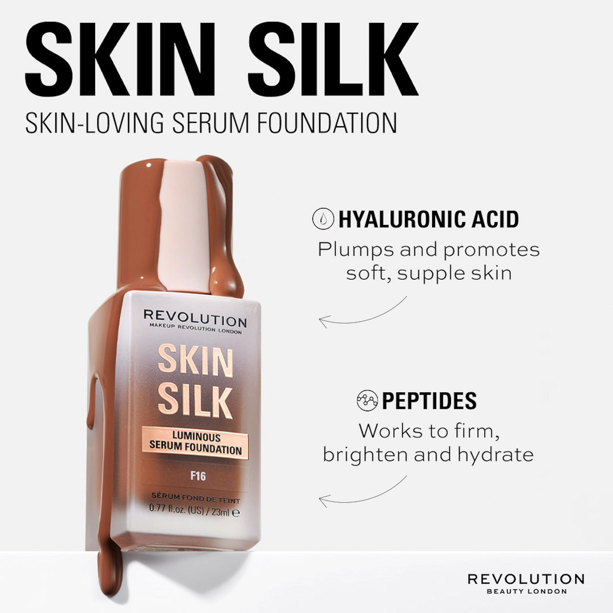 Revolution Beauty London Makeup Revolution, Skin Silk Serum Foundation, Light to Medium Coverage, Contains Hyaluronic Acid, F5, 23ml