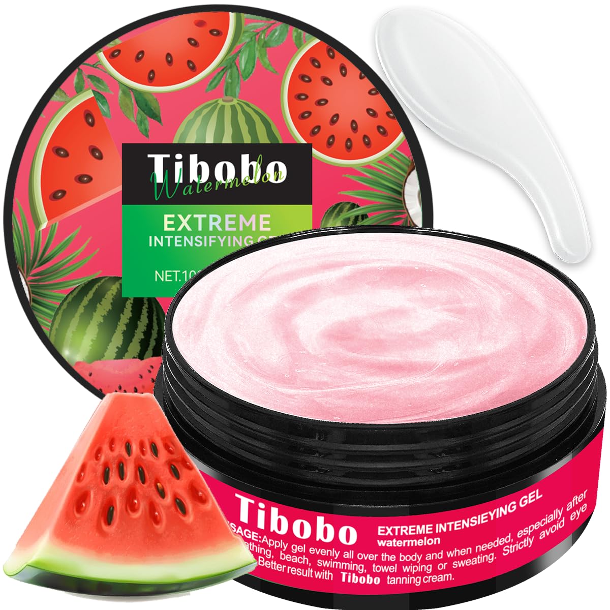 Tibobo Premium Tan Accelerator Gel 100g - For Sunbed Use & Outdoor Sun Tanning Enhancer, Fast Bronzing Cream with Natural Formula, Intensifying Self Tanning Boosting Oil, Long-Lasting Hydrating(Watermelon)