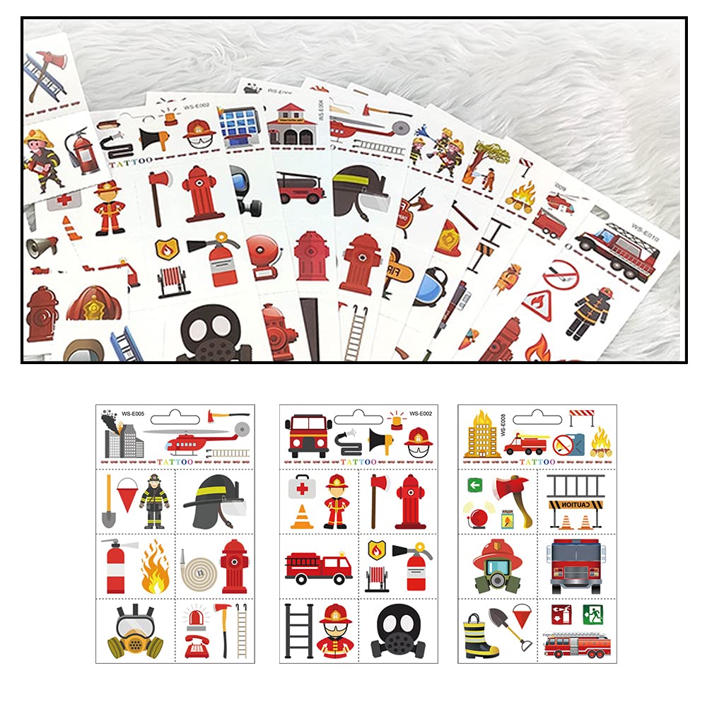 Distillerie des Cévennes 10 Pcs Fire Fake Tattoo Firefighter Temporary Tattoos Waterproof Firetruck Tattoo Sticker for Fire Education Theme Party