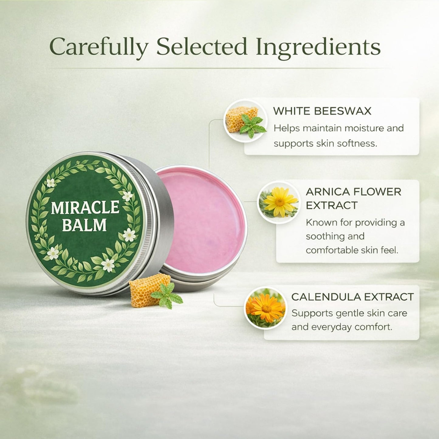 Mikloven Miracle Herbal Balm Fast-Absorbing Cream for Legs Feet & Joints - Lightweight Non-Greasy Moisturiser with Natural Calendula, Mint & Honey for Nourishing Soothing Comfort 30g Jar