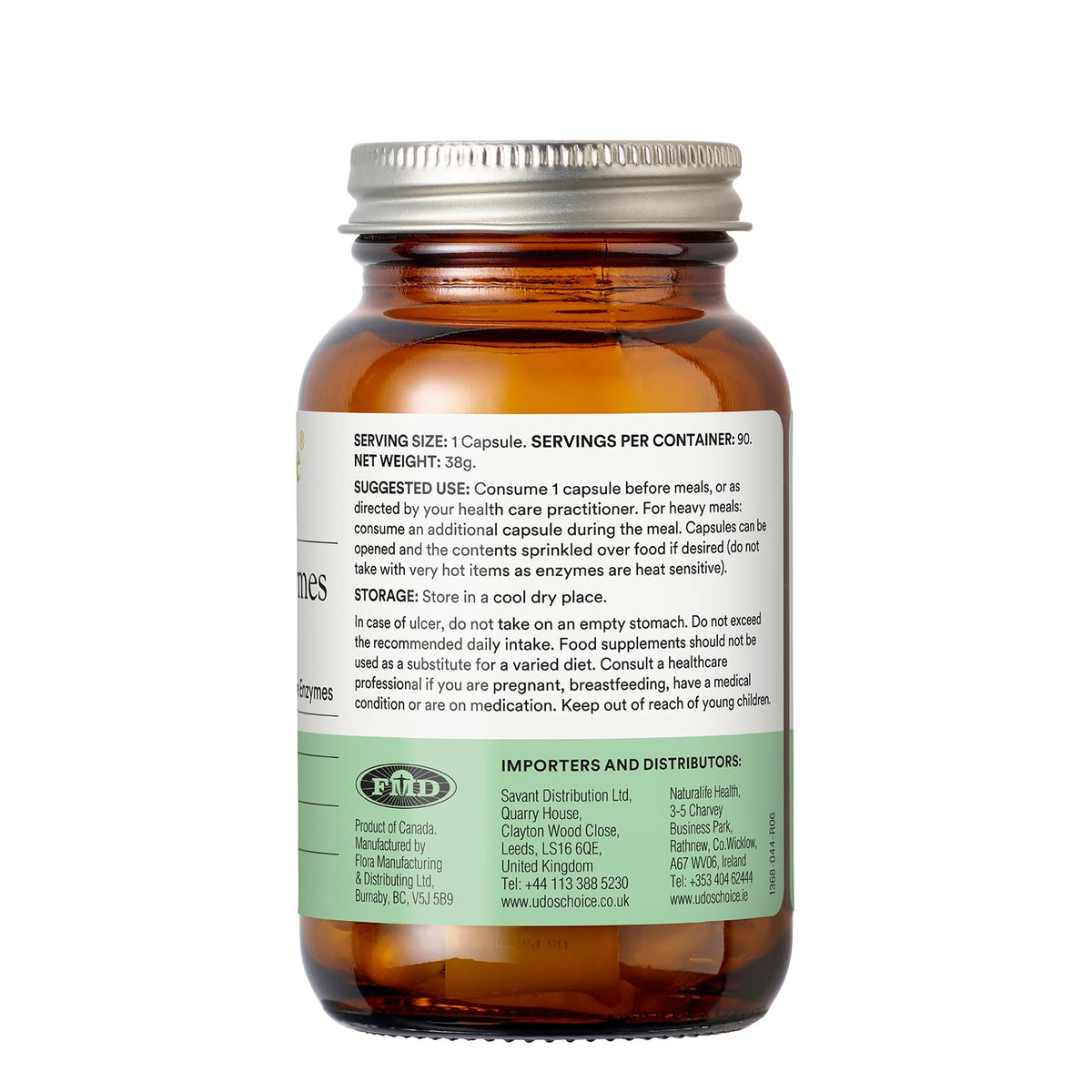 Udo's Choice Digestive Enzymes Supplement – UDO’s Choice Enzyme Blend – 7 Plant-Based Enzymes for Protein, Carb & Fat Digestion – Supports Nutrient Absorption – Gluten & Dairy Free – 60 Vegecaps – One a Day