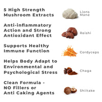 Mushroom Complex by LLS | Contains 1000mg Reishi, Chaga, Cordyceps, Lions Mane and Shiitake Mushrooms | 120 Capsules - 2 Month Supply | No Fillers | Vegan | Love Life Supplements