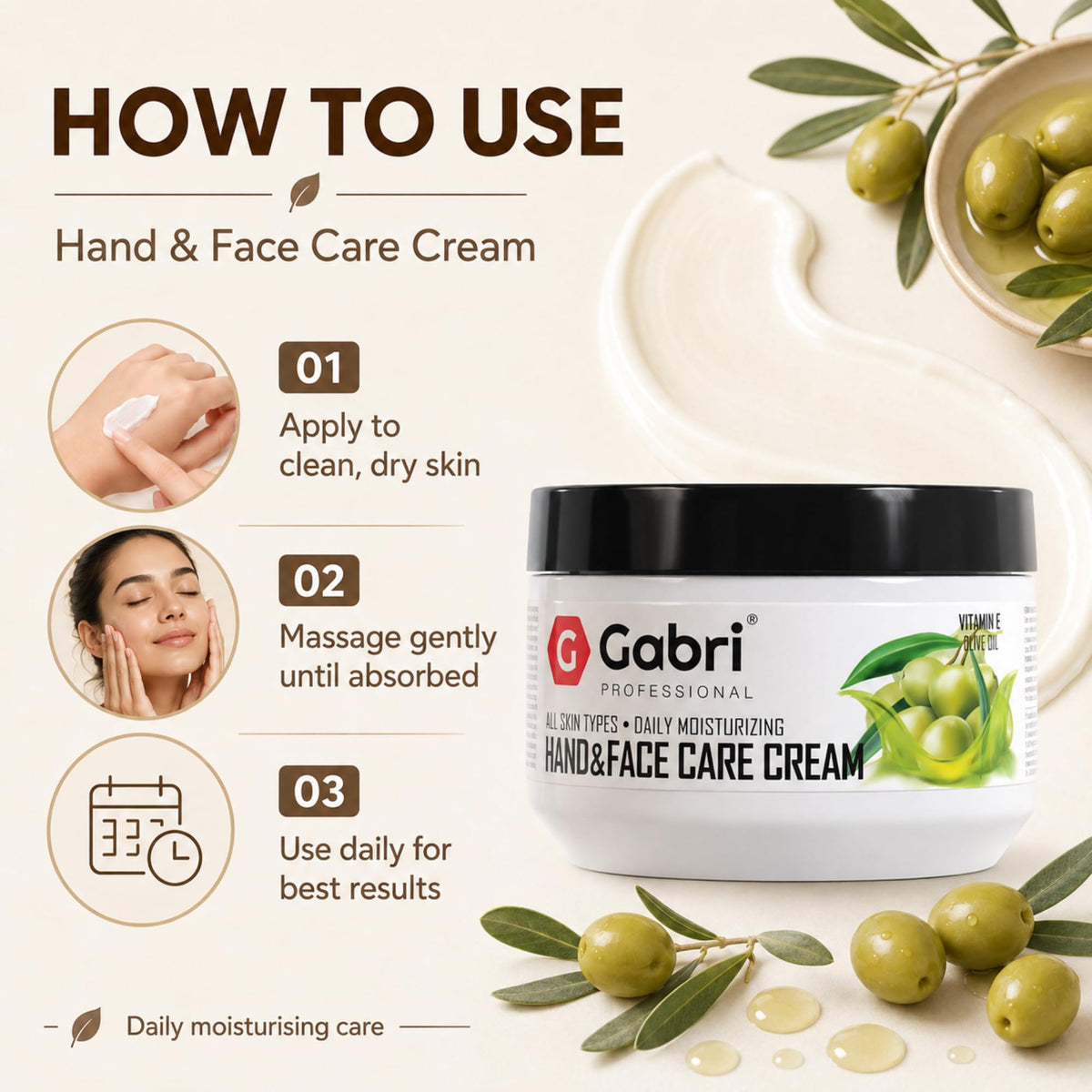 G Gabri Gabri Hand & Face Care Cream 2in1 300ml | Instantly Boosts Moisture Levels, Creates a Protective Layer & Prevents Moisture Loss | Daily Moisturising for All Skin Types (Olive Oil)