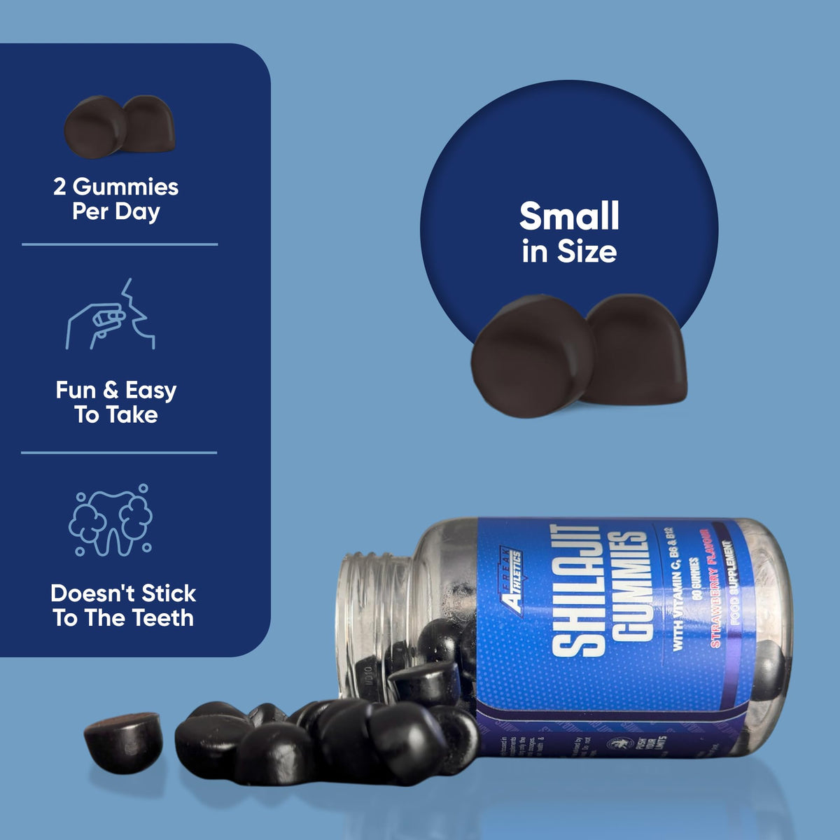 Freak Athletics Shilajit Gummies 14000mg – Pure Himalayan Shilajit Rich in Fulvic Acid, Vitamins C, B6 & B12 for Energy & Immune Support, Natural Strawberry Flavour, 60 Vegan Gummies