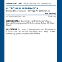 Applied Nutrition L-Carnitine 1500mg - Carnitine Supplement Premium L-Tartrate Form, High Strength, Energy Boost & Weight Management (120 Capsules - 60 Servings)
