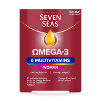 Seven Seas Omega-3 & Multivitamins Woman, With Biotin and Iron, 30-Day Duo Pack, 30 Omega-3 Capsules and 30 Multivitamin Tablets