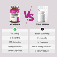 VitaBright Cranberry Tablets for Urinary Infections 55,000mg | Strongest Cranberry Supplements for Women - Bladder, Cystitis Treatment Women, UTI Treatment for Women | Cranberries Extract Capsules Vitabright