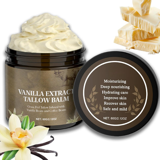 Whipped Tallow Cream - Beef Tallow Moisturiser & Tallow Balm for Dry & Sensitive Skin, 100% Grass Fed Beef Tallow for Skin Care, Enriched with Vanilla Extract, Natural Nourishing for Face & Body