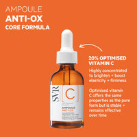 SVR [C] Ampoule Anti-Ox Revitalising Radiance + Anti-Wrinkle Face Serum. 20% Vitamin C Revitalises + Brightens, Combatting Fine Lines, Dull, Tired Skin + Uneven Skin-tone, 30ml