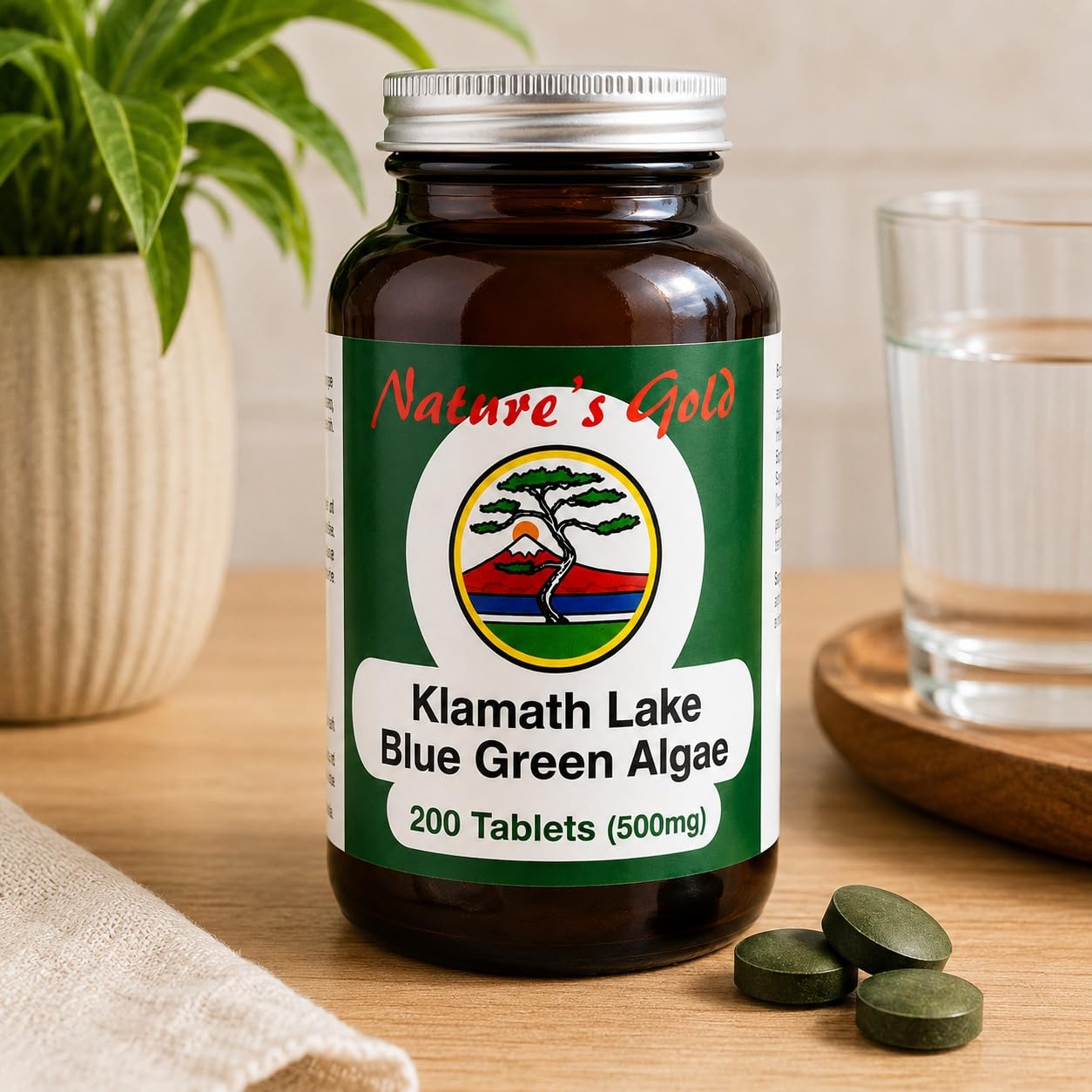 NATURE'S GOLD Nature’s Gold Klamath Lake Blue Green Algae 200 Tablets 500mg – Vegan. No Fillers. Tested for Purity