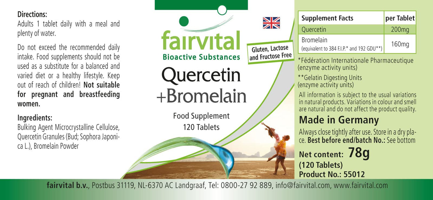 Quercetin Plus Bromelain - 120 Tablets - Vegan - Synergistic Combination - Safe Dosage