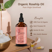 intelligent cosmetics Rosehip Oil 100% Cold Pressed Pure Certified Organic Oil 100ml Best Known Facial Oil with Vitamin E, Vitamin C, B-carotene and a Form of Vitamin A