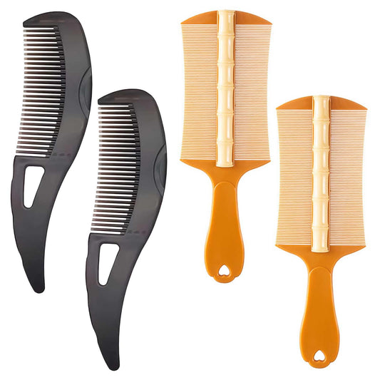Anmahe 4 PCS Massage Dandruff Comb Remover,2 Brown Hollow Tooth Comb with 2 Orange Scalp Brush,Fine Tooth Comb for Dandruff,Easy to Clean,for Dandruff Removal and Tangled Hair