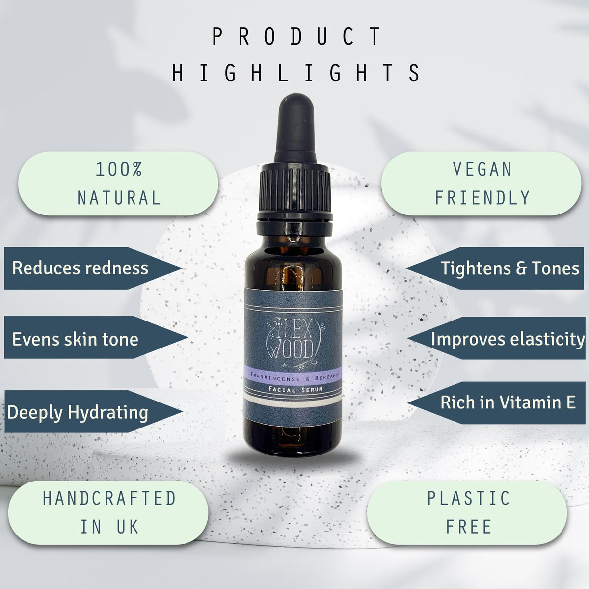 The Ilex Wood - Frankincense and Bergamot Facial Serum - 100% Natural handmade, Vegan, Moisturising for both Men & Women, Cruelty Free, Anti Ageing, Wrinkle and Line Reducing Ingredients. 20ml