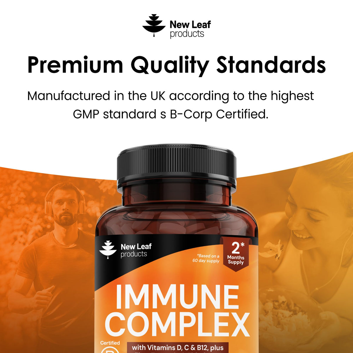 NEW LEAF PRODUCTS Vitamin D3 Immune Booster Complex - with Vitamins D,C, B12, Zinc, Turmeric & Elderberry - Immune Support - Made in the UK - Immunity Booster by New Leaf 120 Tablets