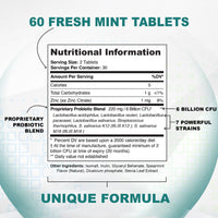 Vinco Supplements Dental Probiotics Advanced Oral Probiotics for Mouth Supplement - Bad Breath Treatment for Adults with BLIS K12 & BLIS M18-6 Billion CFU, Mint Flavour Chewable Oral Care Tablets - 60 Count