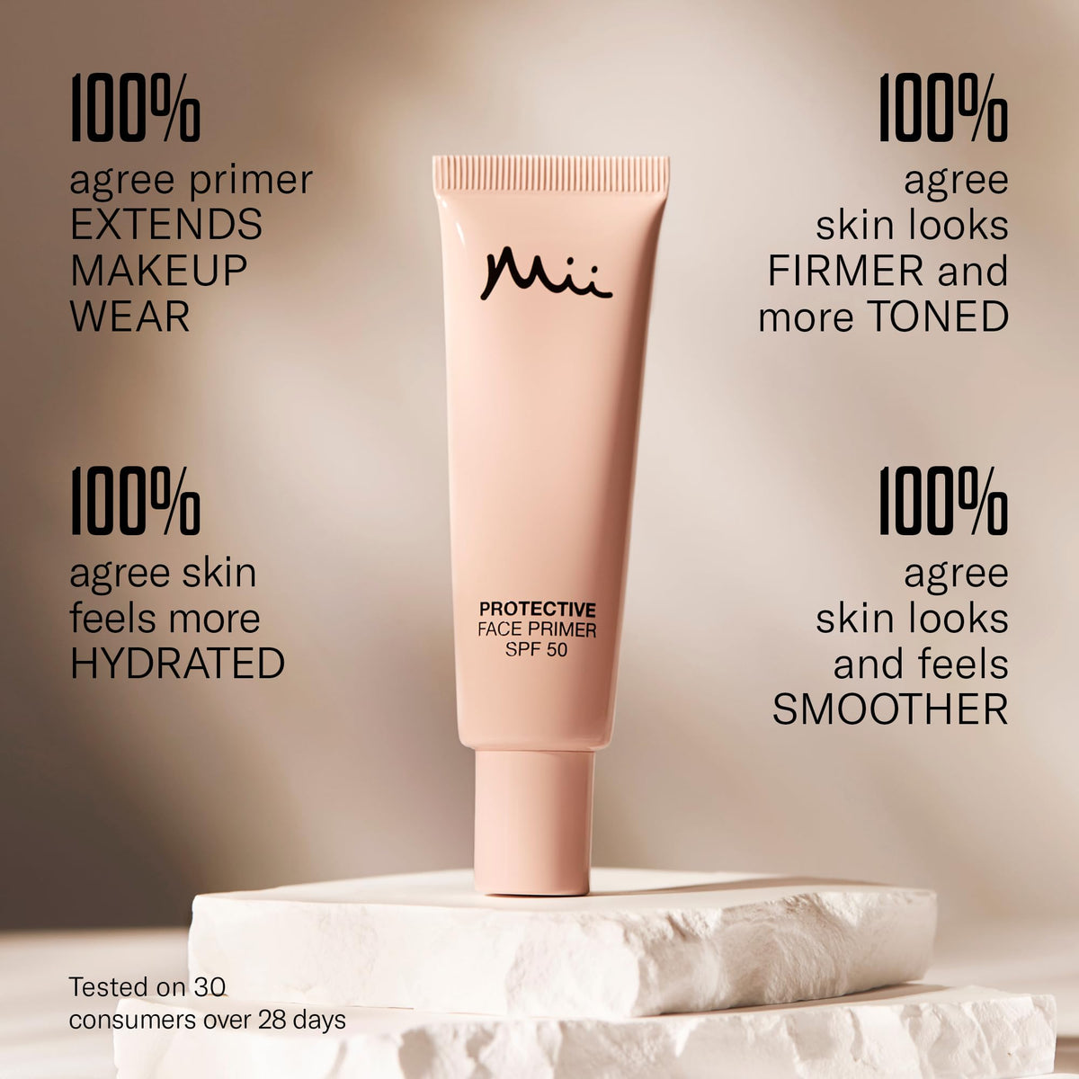 Mii Cosmetics Protective Face Primer SPF 50 | Hydrating Makeup Primer With Hyaluronic Acid and Ceramides | Pore and Coral Reef-Friendly SPF for Radiant Skin | 30ml
