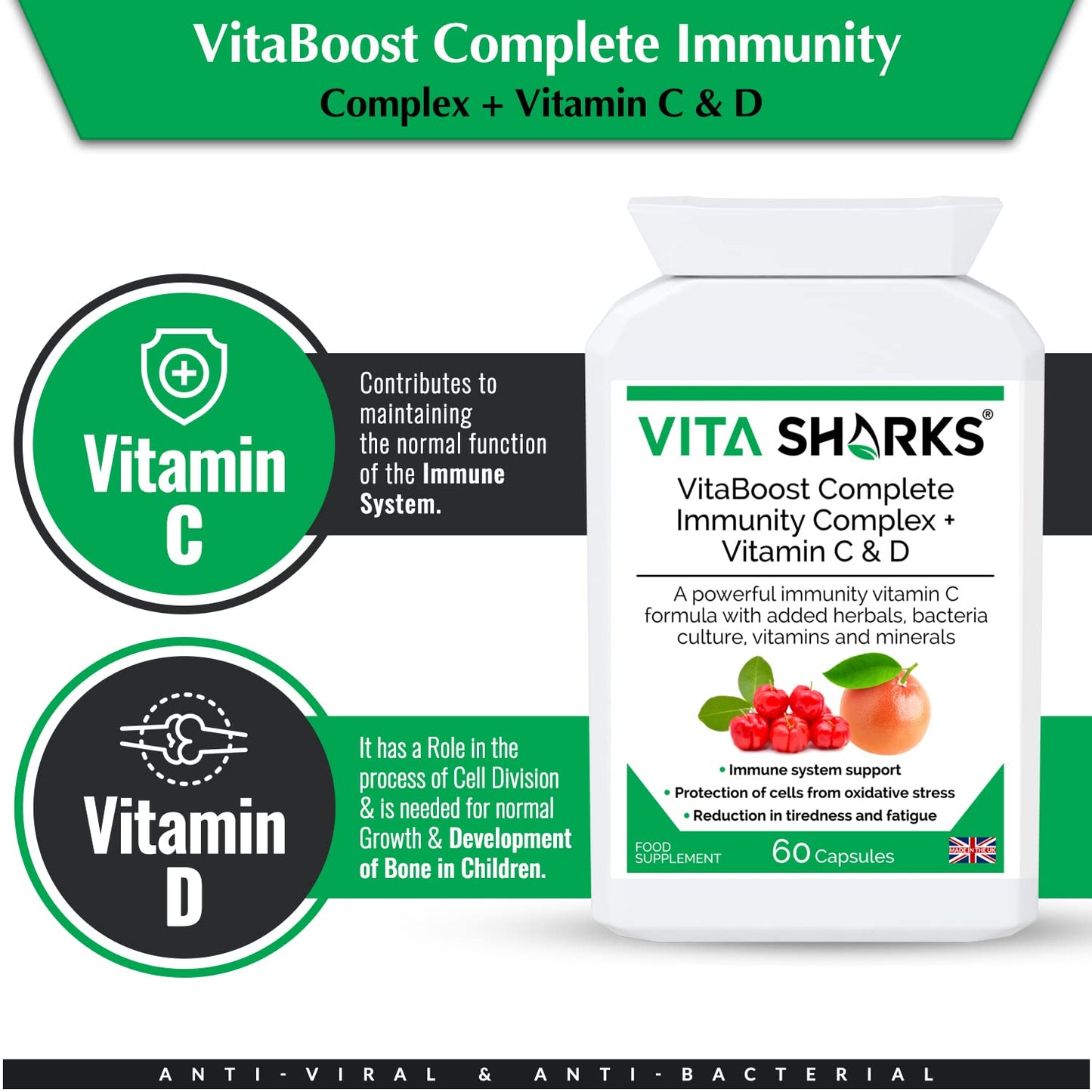 VitaBoost Complete Immunity Complex + Vitamin C & D. Fight Infection & Boost Immune Function. Anti-Viral & Anti-Bacterial. All-in-One Potent Vitamin C Formula. Essential Vitamins & Minerals