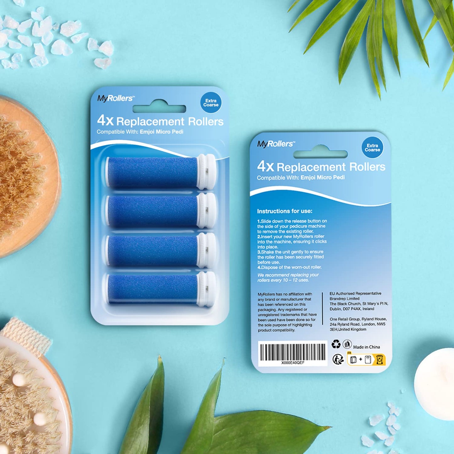My Rollers 4 x Extra Coarse Blue Replacement Rollers Compatible with Emjoi Micro Pedi - Electric Foot File Roller Heads for Rough, Dry and Callused Feet