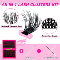 PURELEOR DIY Eyelash Extension Kit Cluster Lashes 50D Curl 10-16mm Mixed DIY Lash Extensions with 2 in 1 Bond and Seal Applicators