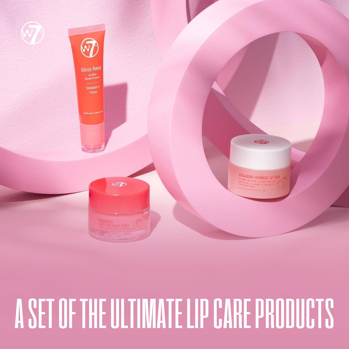 W7 Sweet Dreams Lip Care Set - Strawberry Overnight Mask, Balm & Scrub