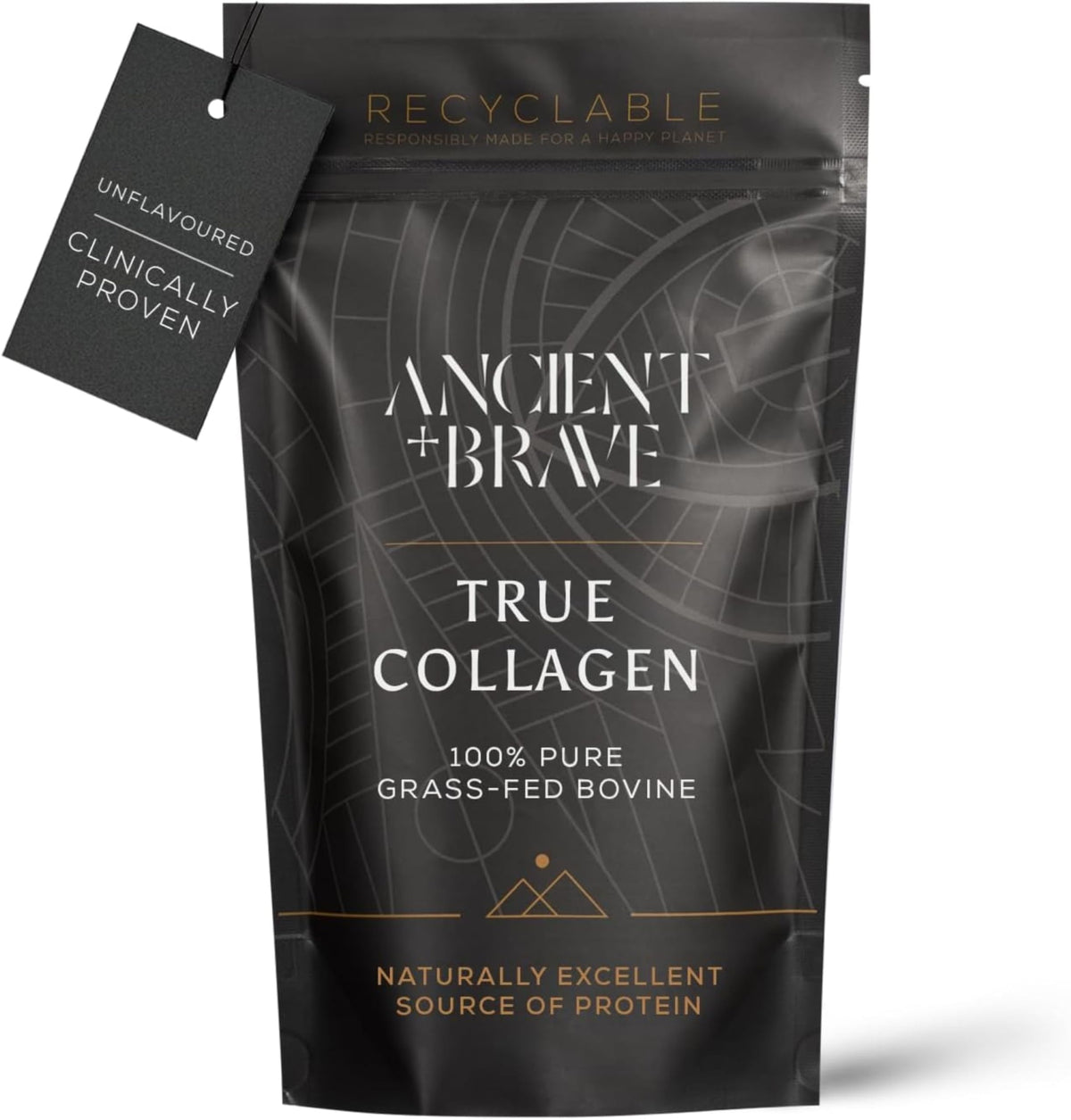 Ancient + Brave True Collagen 200g - Bovine Collagen Powder - 100% Hydrolysed Collagen Peptides (Type I) - High Protein, Fasting & Keto Friendly - Neutral Tasting - 30 Day Supply