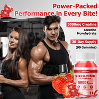 KauYard Creatine Monohydrate 5000mg Gummies - Sugar Free Muscle Support Supplement with Electrolytes & Vitamin D3 | Strawberry Flavour Chewable Creatine for Athletes & Fitness