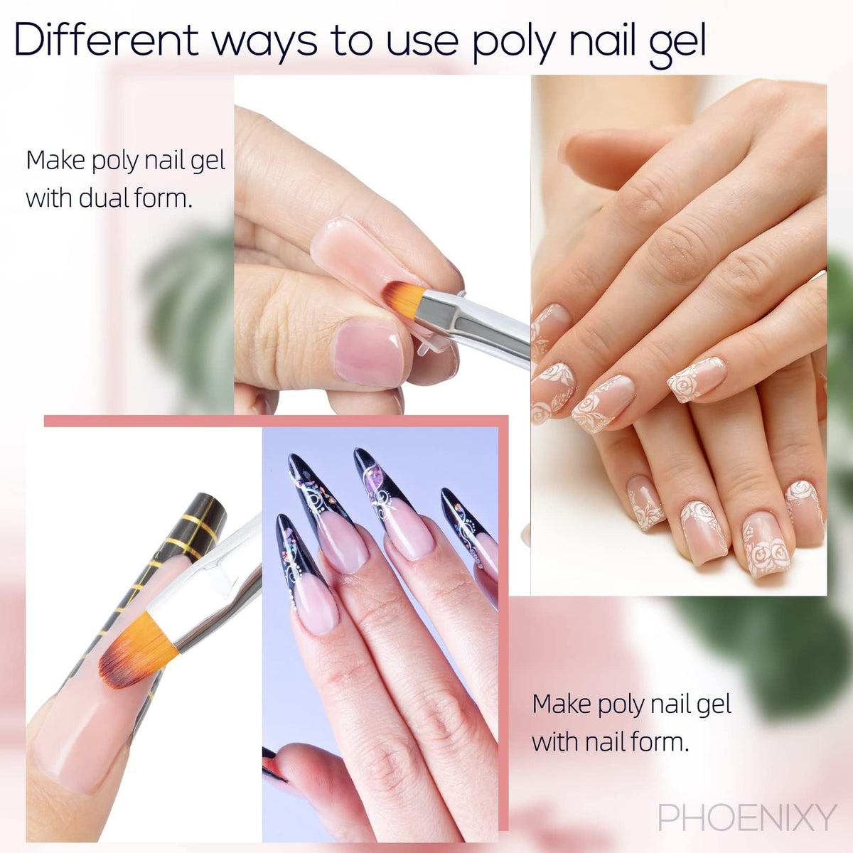 phoenixy Phoenixy Poly Nail Gel Kit, 6 Colour Poly Nail Gels Set 15ML Clear Nude Pink Builder Nails Gel Nail Extension Basic Gifts Kits for Women