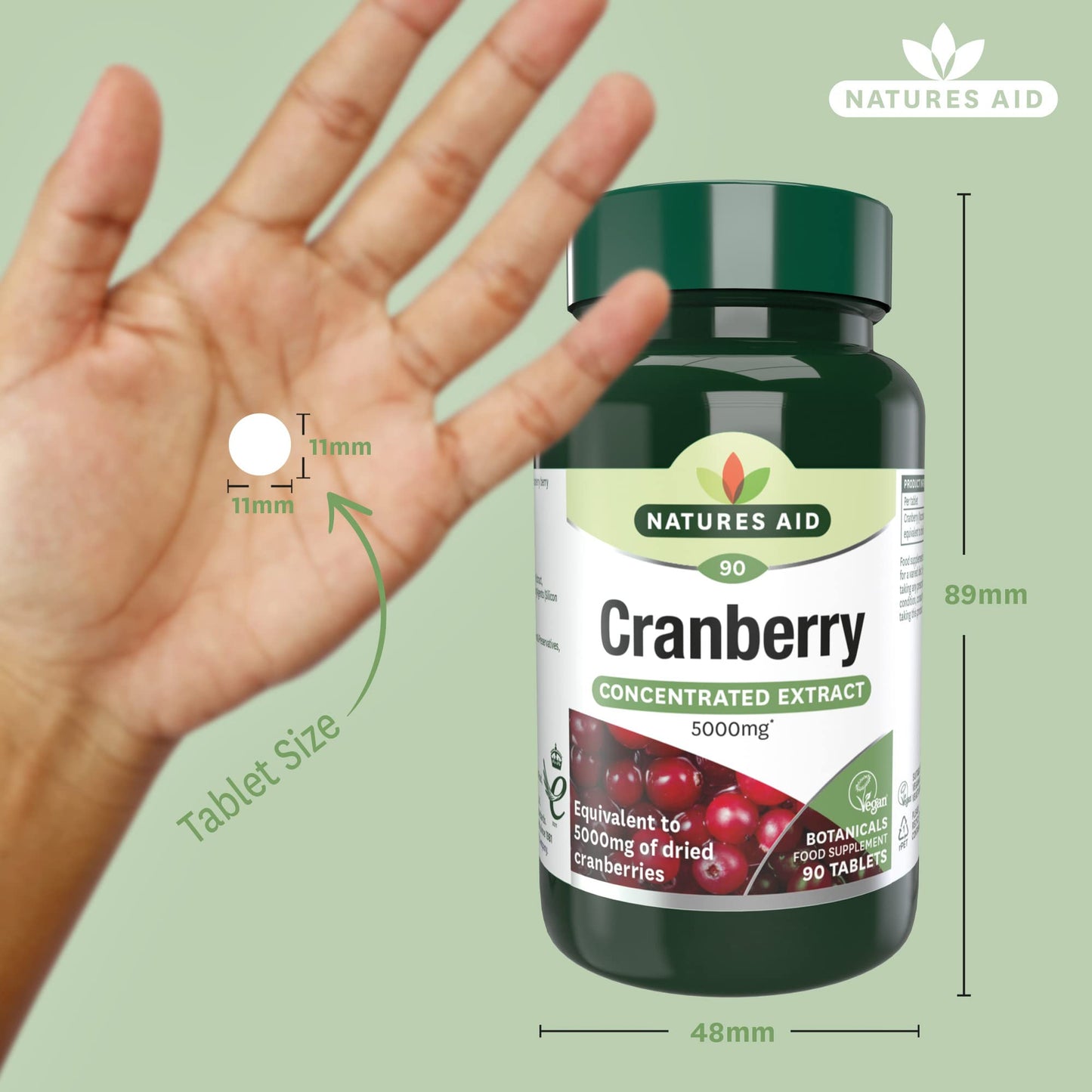 Natures Aid Cranberry 5000mg – High Strength Tablets – Supports Urinary Tract Health & Immune System – Antioxidant Protection – Vegan, Gluten Free – 90 Tablets – Food Supplement