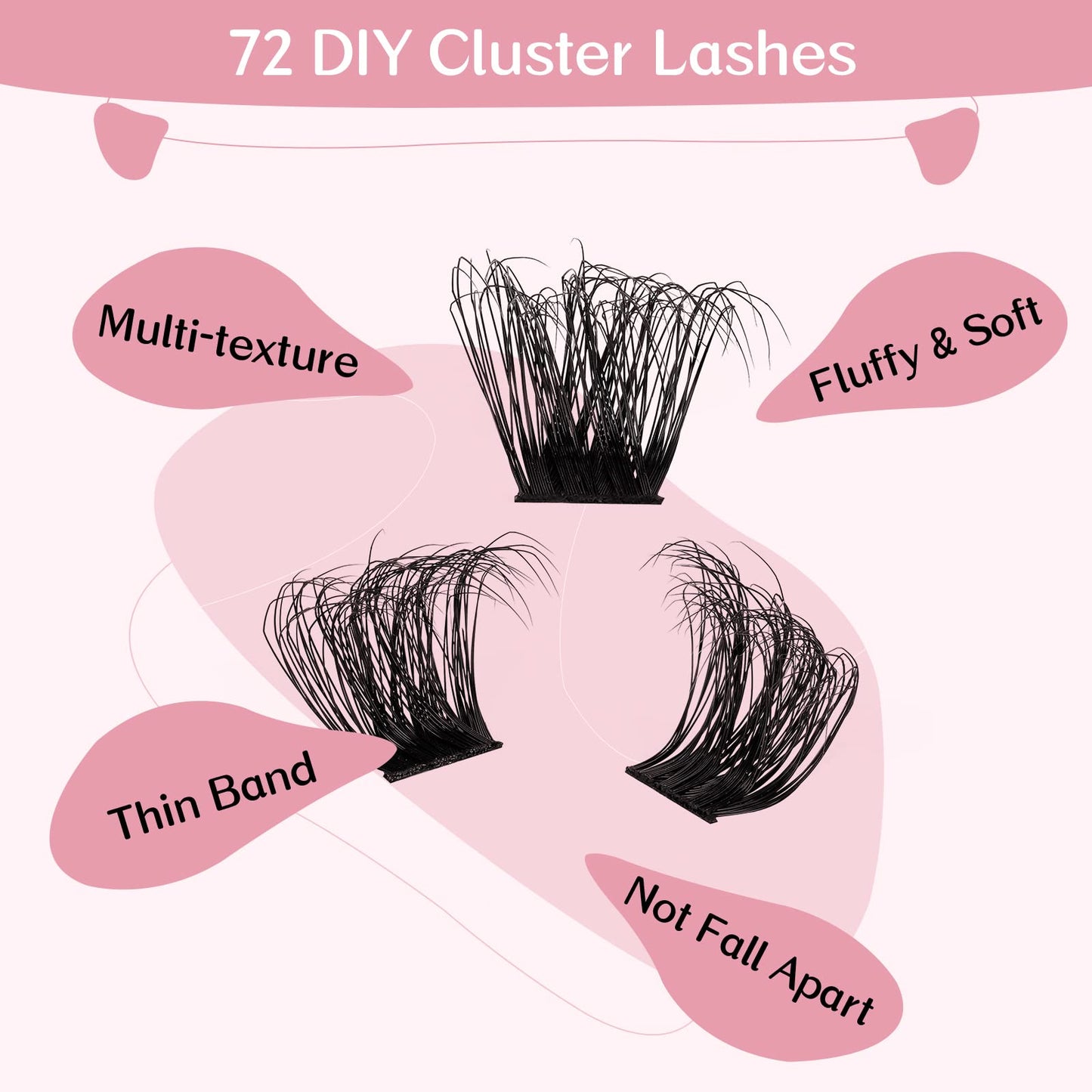 PRO LASHBEAUTY PRO Lash Clusters, 72 Pcs Individual Cluster Lashes 3D Effect DIY Lash Extension 8-16mm Eyelash Clusters Volume Wispy Lashes Super Thin Band Reusable Soft & Comfortable(Adore-3D Fluffy,D-8-16mix)