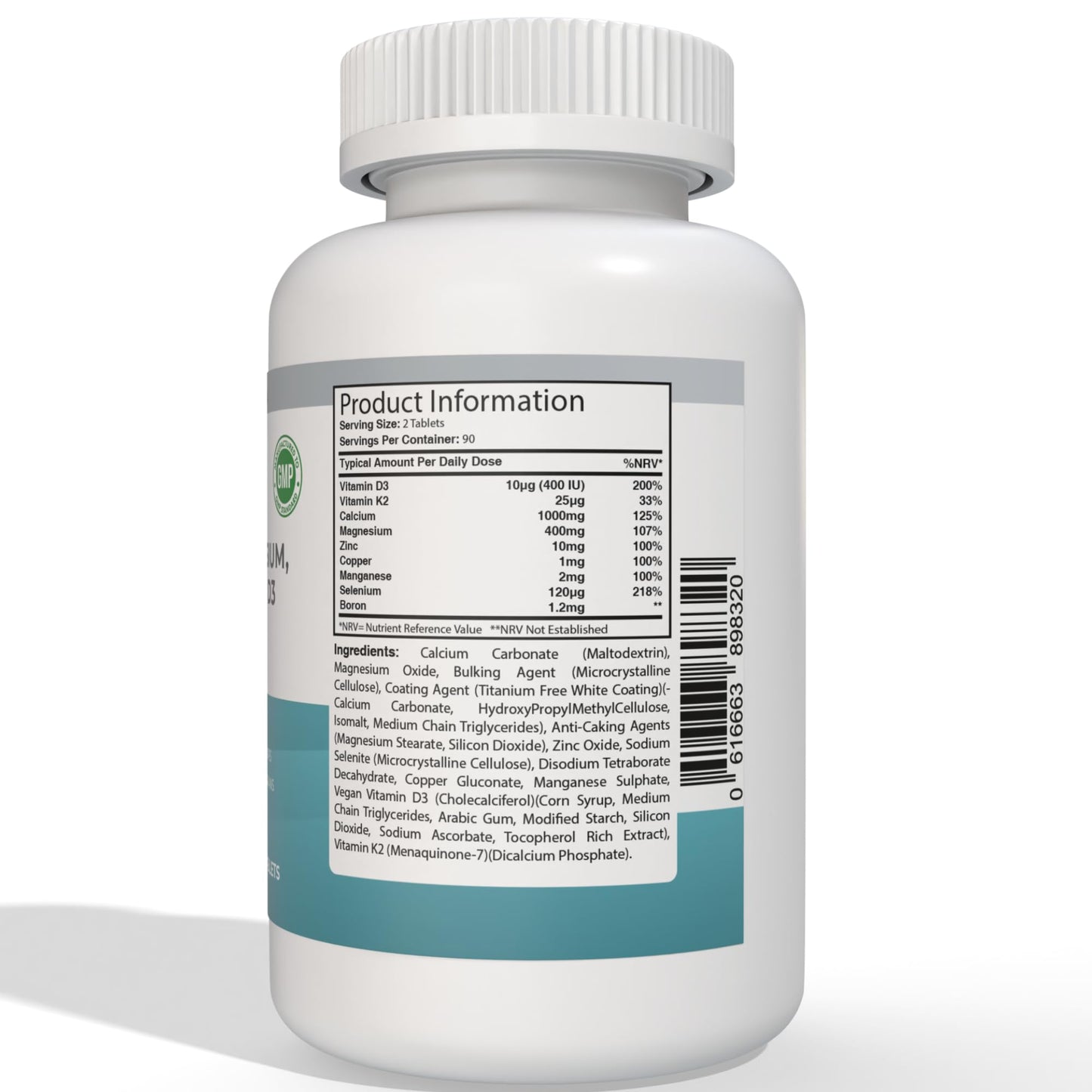 Supplement Tree Calcium Magnesium Zinc and Vitamin D Plus Vitamin K2 MK-7 Supplement - 180 Vegan Tablets - High Strength Calcium Tablets Complex with Vitamin K2 Copper Manganese Selenium & Boron - UK Made