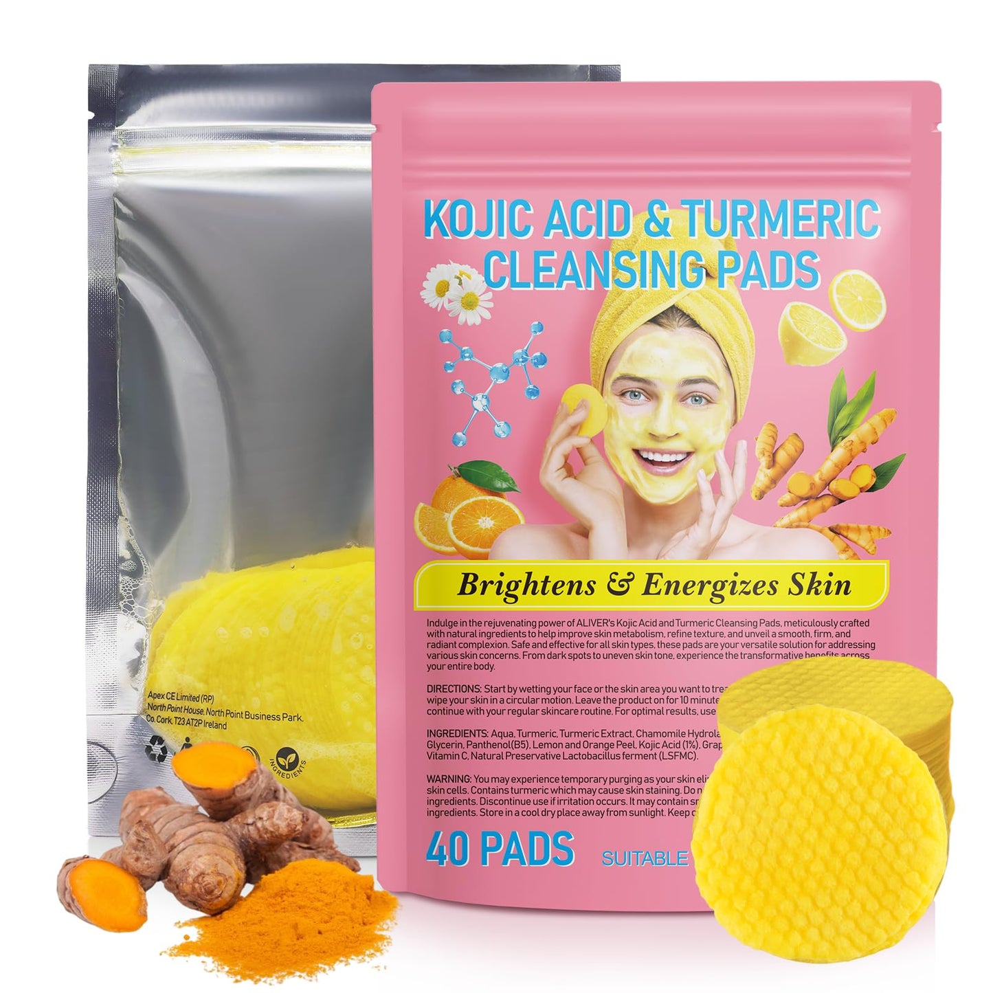 VCTSOF Kojic Acid And Turmeric Pads, 80PCS Resurfacing Pads For Face & Body, Turmeric And Kojic Acid Cleansing Pads, Exfoliating Cleansing Pads, Facial Sponges For Cleansing