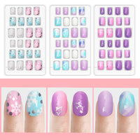 Laza 120pcs Nails Press On Pre-glue Full Cover Glitter Gradient Color Rainbow Sparkling Scale Wave AquariusShort False Nail Kits for Teenager Girls - Silver Pearl