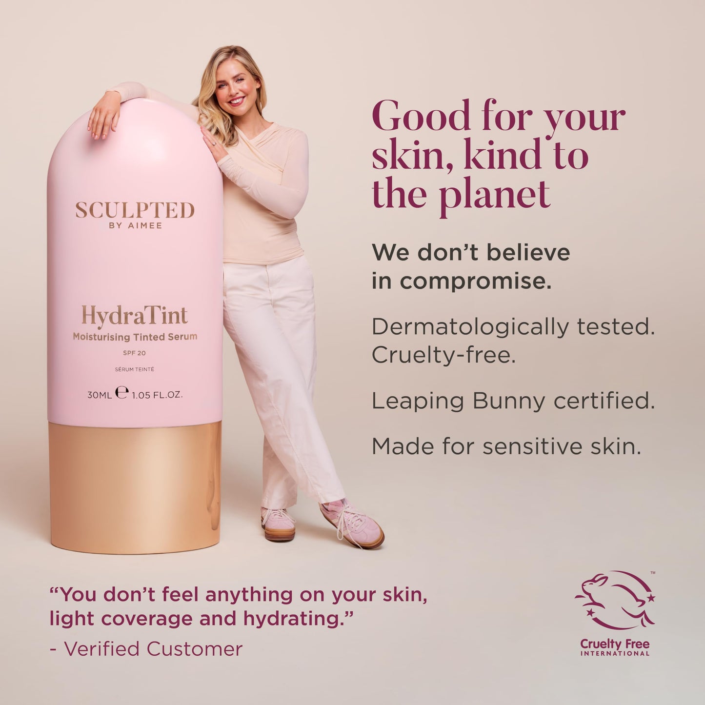 SCULPTED by Aimee Connolly Sculpted by Aimee HydraTint Tinted Serum Foundation SPF 20 Hydrating Skin Tint with Hyaluronic Acid Shade SHT7.0, Tan, Golden Undertone