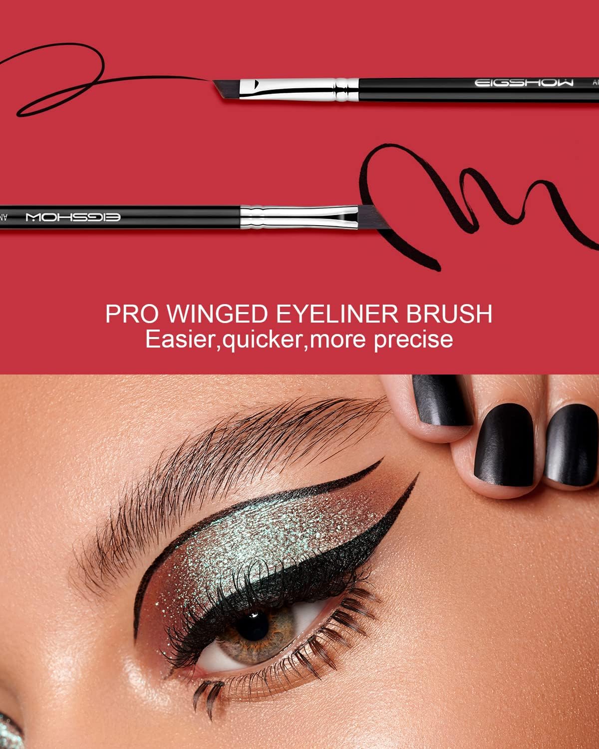 Eyeliner Brush, EIGSHOW Precision Eye Liner Makeup Brushes, Angled Eyeliner Brush,Ultra Thin Slanted Flat Angle, Cruelty-Free Synthetic Bristles,Great for Pros & Beginners (E835)