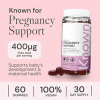 Known Pregnancy Support Gummies with 400mcg Folic Acid – Raspberry Flavour – Vegan Prenatal Multivitamin Gummy Supplement – with Vitamin D3, K, C, E, B12, Biotin & Zinc – 2 Month Supply