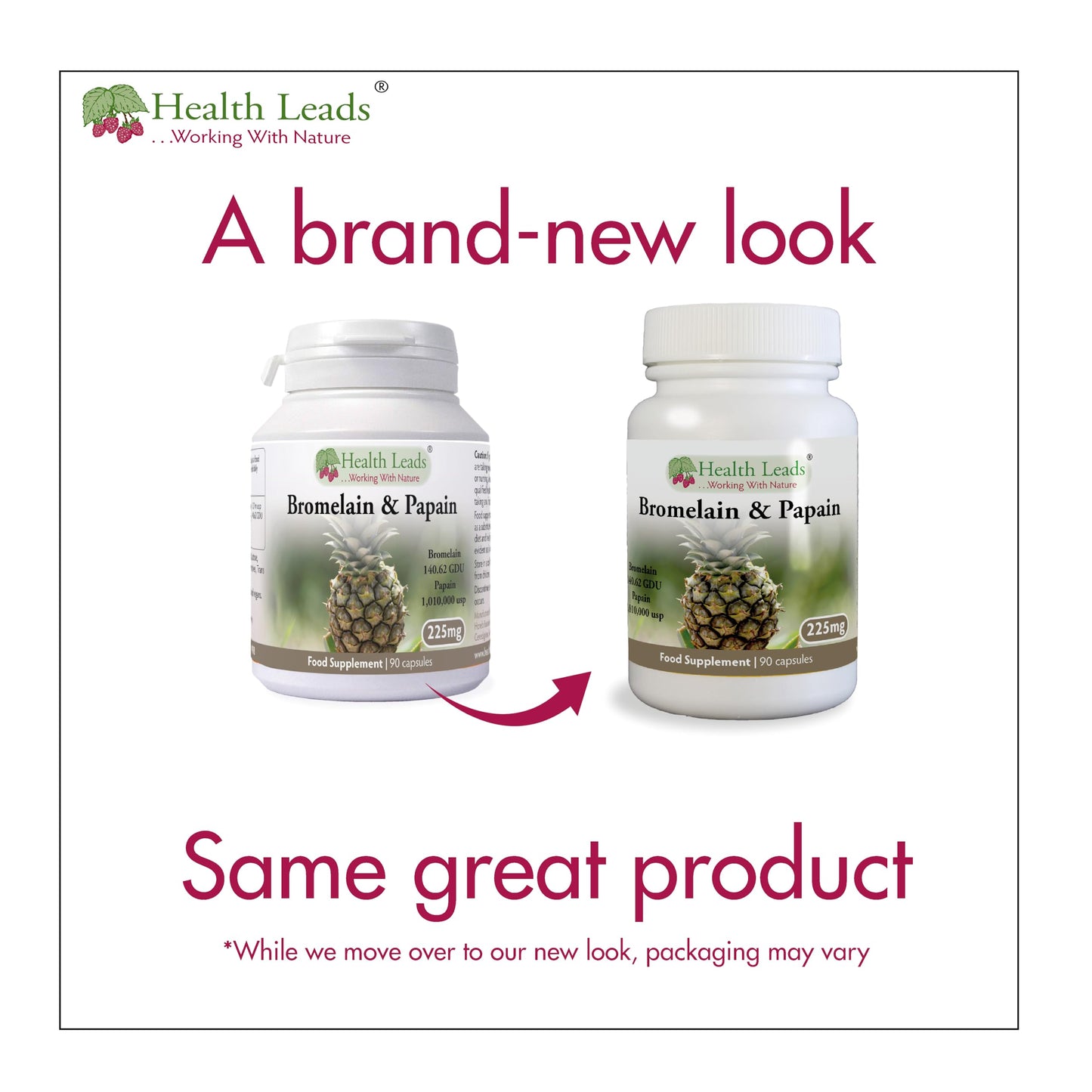 Health Leads ...Working With Nature Bromelain 10mg + Papain 100mg X 90 Capsules