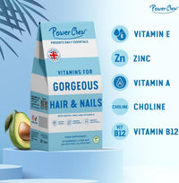 Power Chew Vitamins for Gorgeous Hair and Nails | Gummies for Women & Men | 60 Gummies 1 Month Supply | Healthy Nutrition Suitable for Vegetarians and Vegans | Super Tasty Food Supplement for Adults