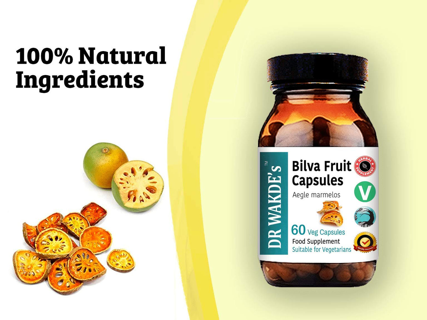 DR WAKDE'S Natural Health Care, London DR WAKDE's Bilva (Bael) fruit Capsules (Aegle marmelos) I 100% Natural Herbal Supplement I 60 Veggie Capsules
